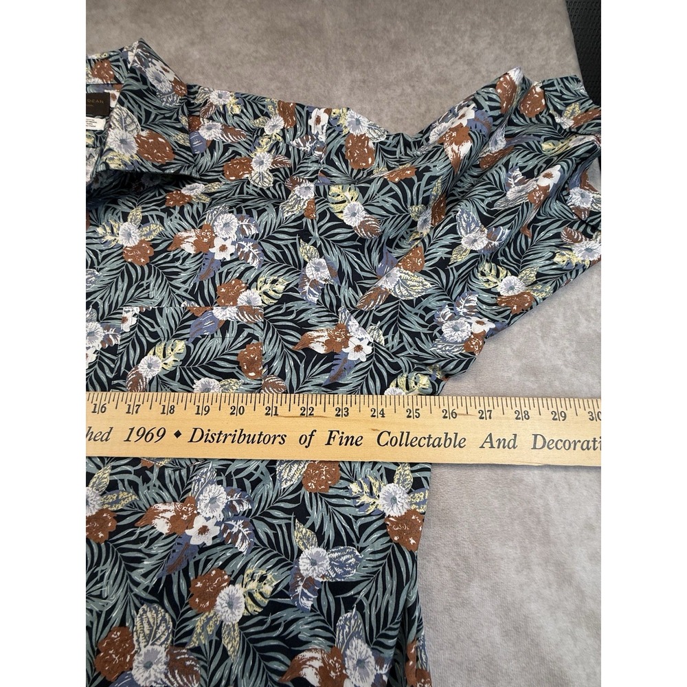 Thomas Dean Collection Mens XXL Blue Floral Stretch Short Sleeve Button Up Shirt - Picture 8 of 9